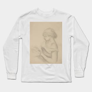 A Girl Reading (with a Sketch of Seated Woman) by Auguste Renoir Long Sleeve T-Shirt